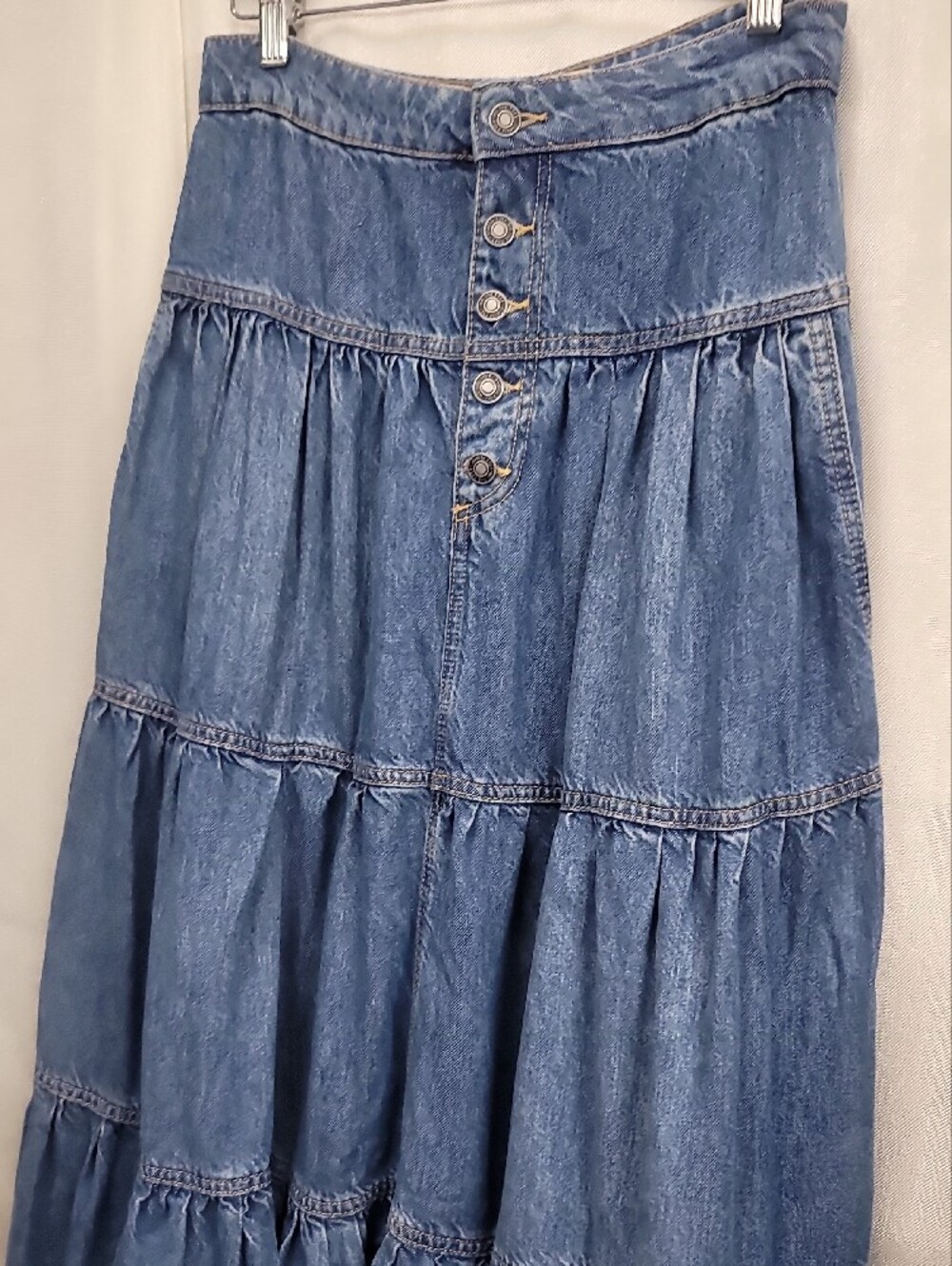We the Free Dreamweaver Tiered Denim Maxi Skirt Size Xs - Picture 6 of 14